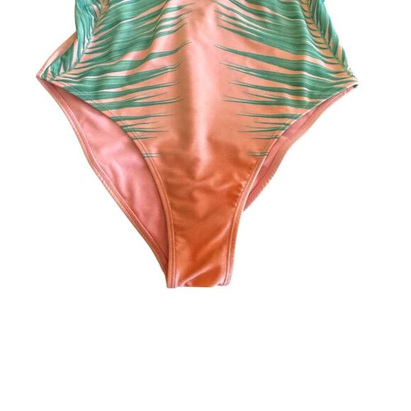 XHILARATION Peach Green Tropical Palm Tree Print One Piece Swimsuit Women's Sz M - Picture 5 of 13